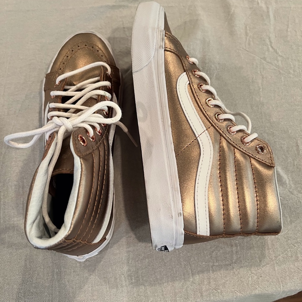Vans Slim high top metallic gold athletic shoes